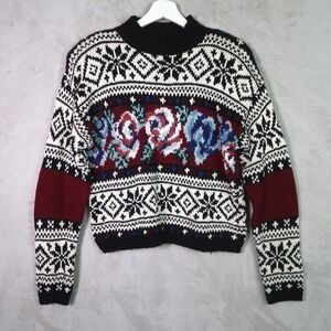 Vintage Reference Point Sweater Womens M Floral Roses Grandma Cottagecore Cabin